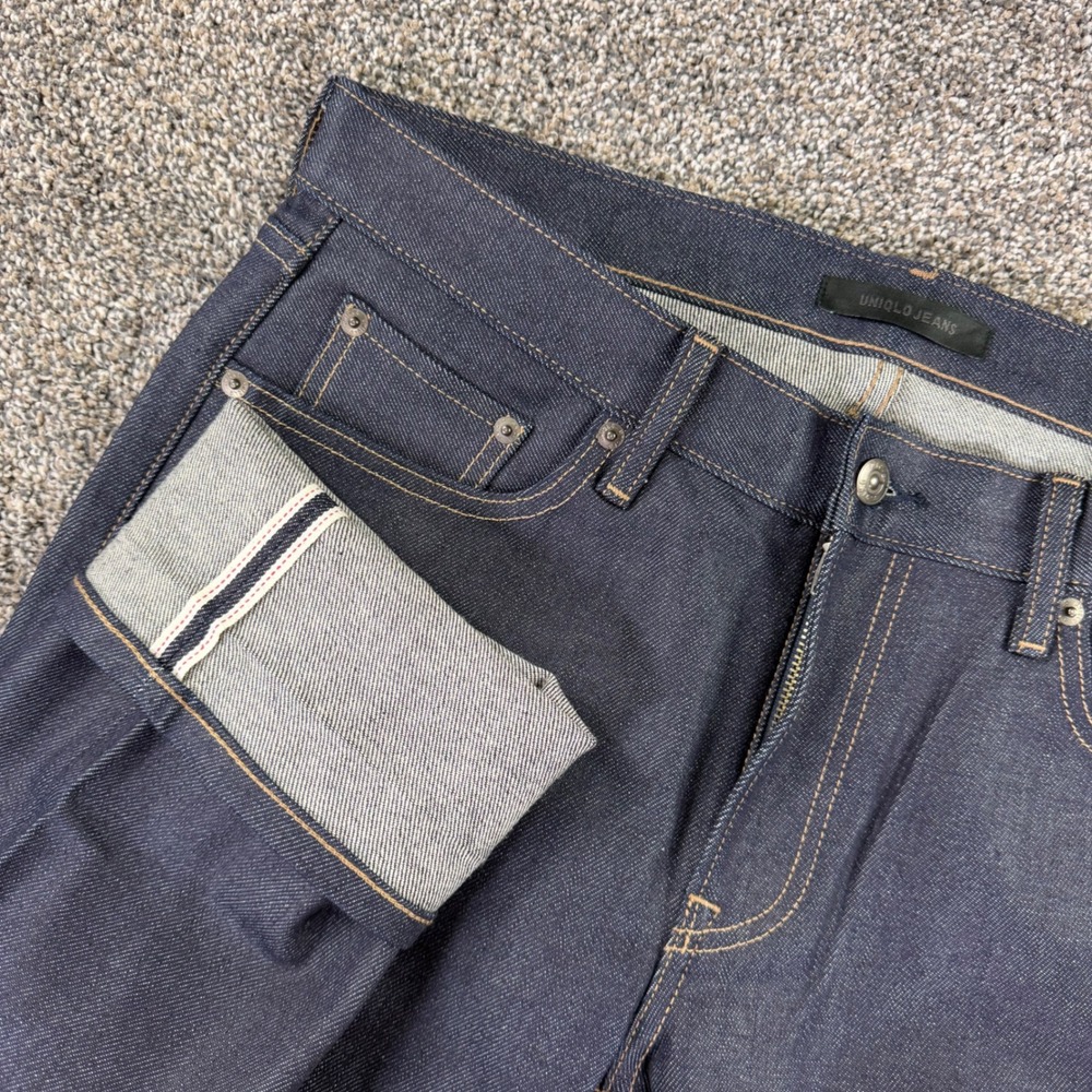 Uniqlo Kaihara Selvedge Denim Slim Straight Jeans Mens 33x32 Indigo Red Line